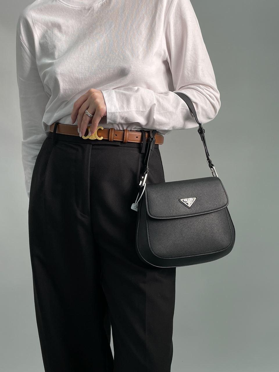 Жіноча сумка Прада чорна Prada Cleo Brushed Leather Mini Bag Black