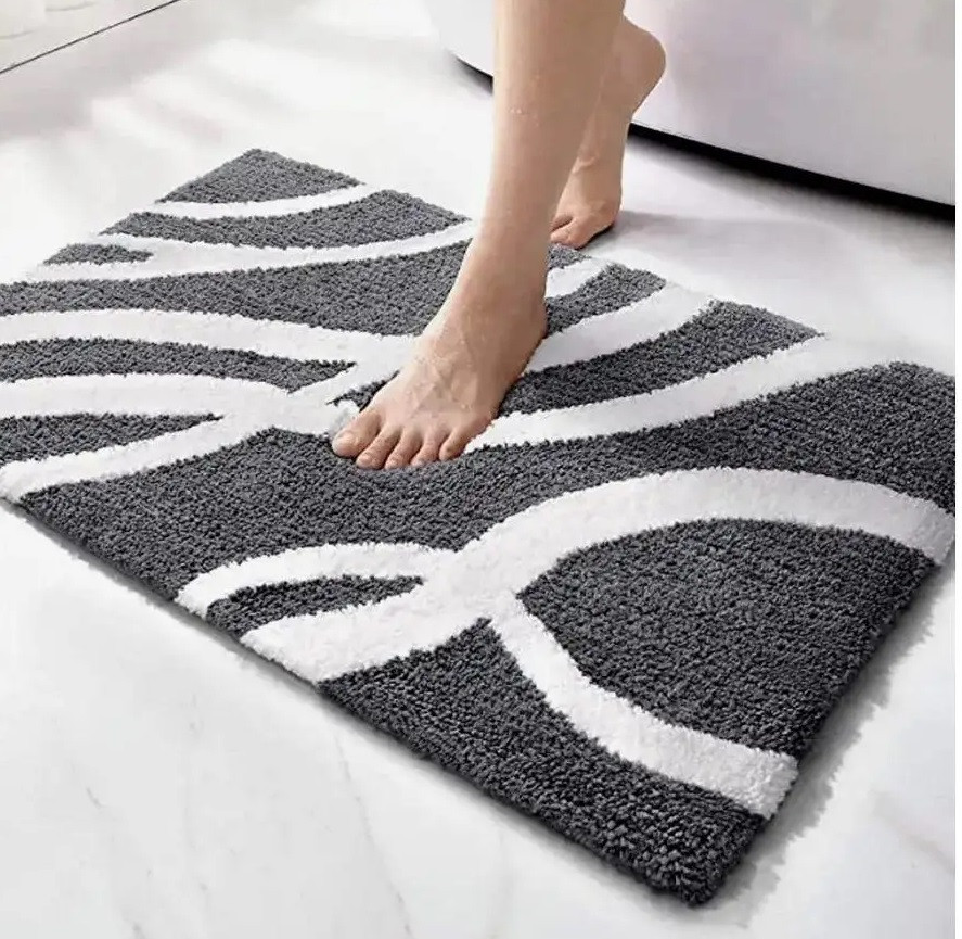 Килимок у ванну з ворсом 40х60 см v23 зебра бірюза сірий, фото 1