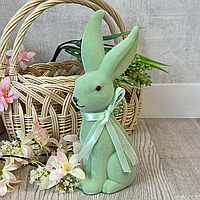 Фігурка декоративна Кролик із бантом з флоковим напиленням 7*23.5см, колір - зелений Тіффані