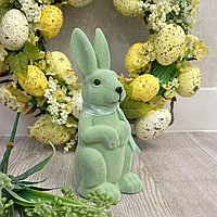 Фігурка декоративна Кролик із бантом з флоковим напиленням 6*18см, колір - зелений Тіффані