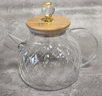 Скляний чайник-заварник із жаростійкого скла 1 л з бамбуковою кришкою