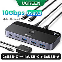 Коммутатор USB 3.2 UGREEN CM691 Sharing Switch 2in 4out HUB 10Gbps с дополнительным питанием и пультом (25164)