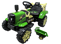 Большой аккумуляторный трактор для детей (от 2 до 7 лет) зеленый с прицепом С2 S-6601