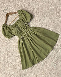 Повітряна жіноча міні сукня з короткими рукавами-ліхтариками муслін Smbr9021