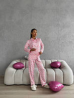 Женская пижама из ткани турецкий шелк нежный розовый костюм в пижамном стиле принт сердца для сна и отдыха