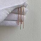 Срібні сережки-протяжки в позолоті з хрестиками в білих фіанітах, фото 2