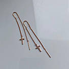 Срібні сережки-протяжки в позолоті з хрестиками в білих фіанітах, фото 6