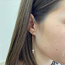 Срібні сережки-протяжки в позолоті з хрестиками в білих фіанітах, фото 7