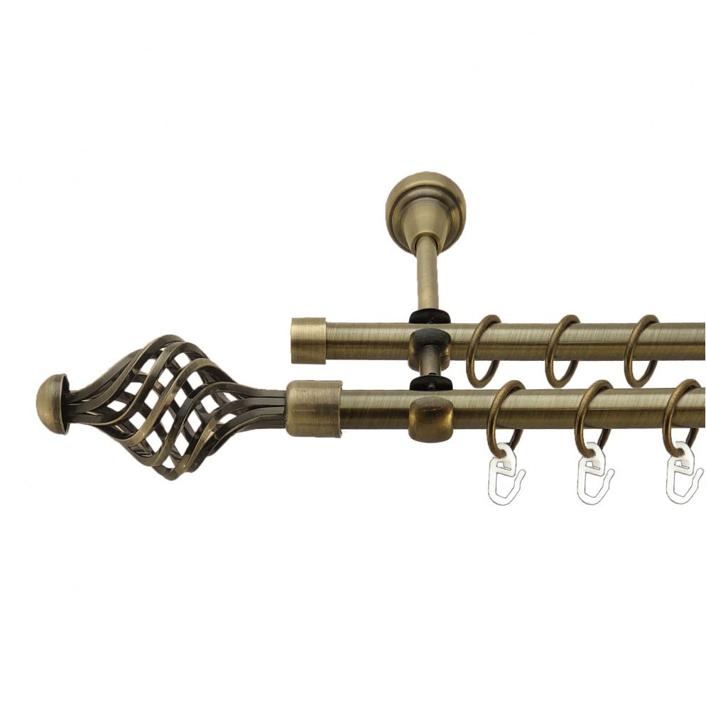Карниз кований для штор подвійний антик Навона 16мм діаметр гладка комплект, фото 1