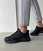 Черные кроссовки женские кожаные сетка 3641
