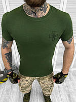 Футболка ВСУ с крестом олива 46-54р мужская армейская футболка олива НГУ тактическая футболка хаки Нацгвардия