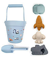Набор для песочницы мягкий силиконовый (палочки) с ведром для мальчика 6 предметов