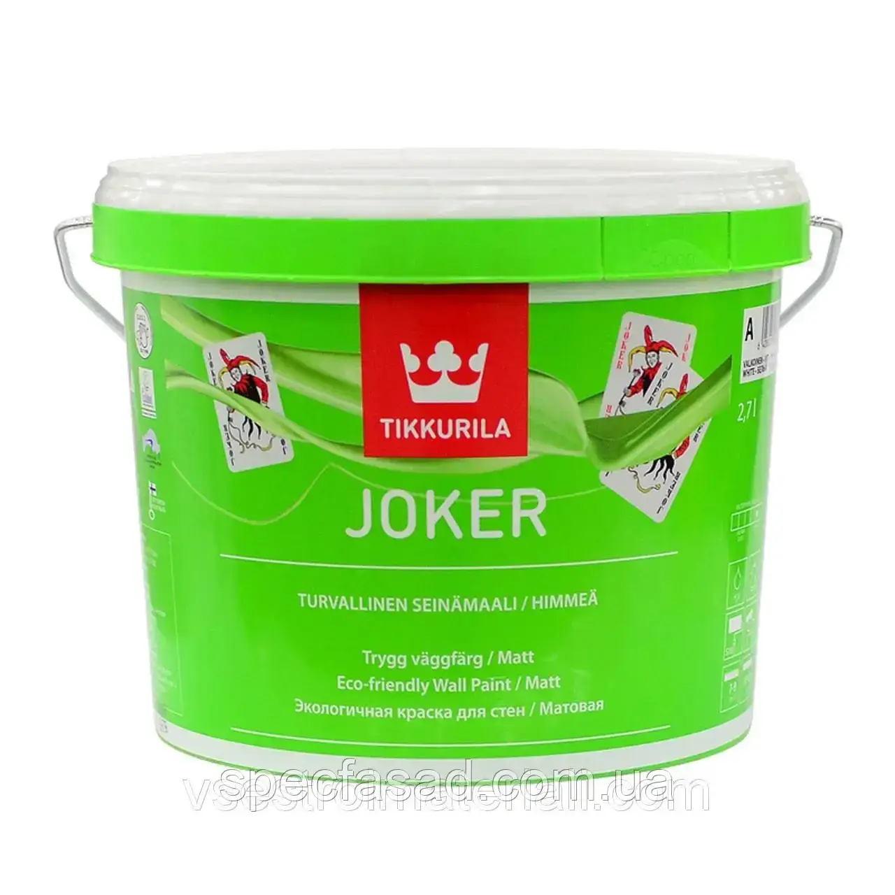 Фарба акрилатна водоемульсійна TIKKURILA Joker, база А шовковистий мат білий 9 л 12,1 кг