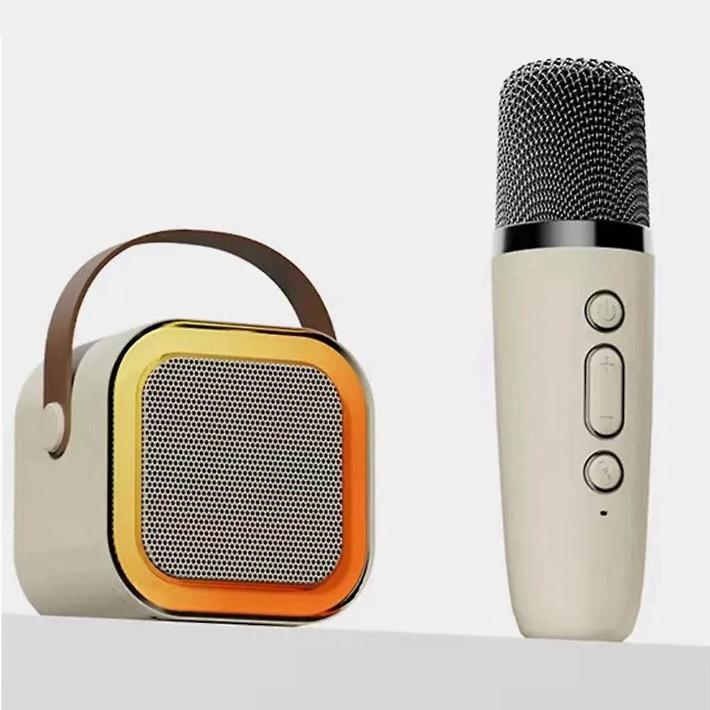 Дитяче караоке 2в1, USB, K12 Бежевий / Бездротове караоке / Портативна колонка з мікрофоном / Міні караоке