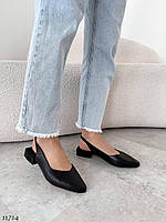 Premium! Женские кожаные черные туфли на каблуке Весенне осенние Натуральная кожа Весна Осень
