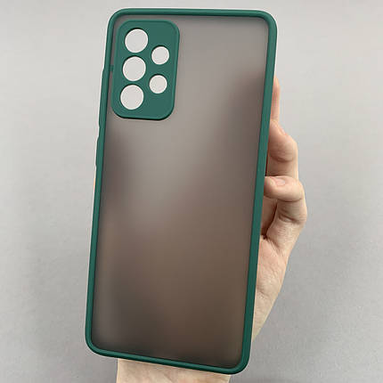Чохол для Samsung Galaxy A52s напівпрозорий матовий з кольоровими бортами на самсунг а52с темно-зелений tcb, фото 1