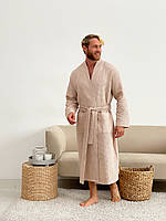 Мужской вафельный халат бежевый на запах банный халат для мужчин с вафельной ткани