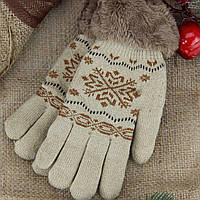 Шерстяные зимние перчатки с меховой подкладкой 9-11 лет Снежинка
