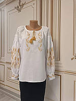 Класична вишиванка жіноча з вишитим колосками, біла блузка з народною вишивкою