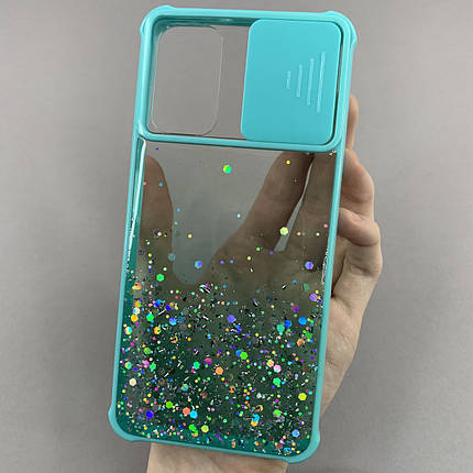 Чохол для Xiaomi Redmi 9T із шторкою для камери з блискітками чохол на телефон сяомі редмі 9т бірюзовий C4P, фото 1