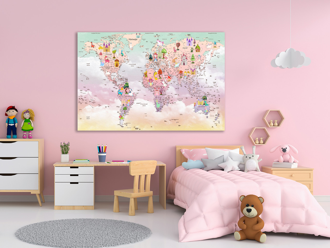 Карта світу дитяча на полотні, картина друк на полотні, картина з принтом для дому, фото 1