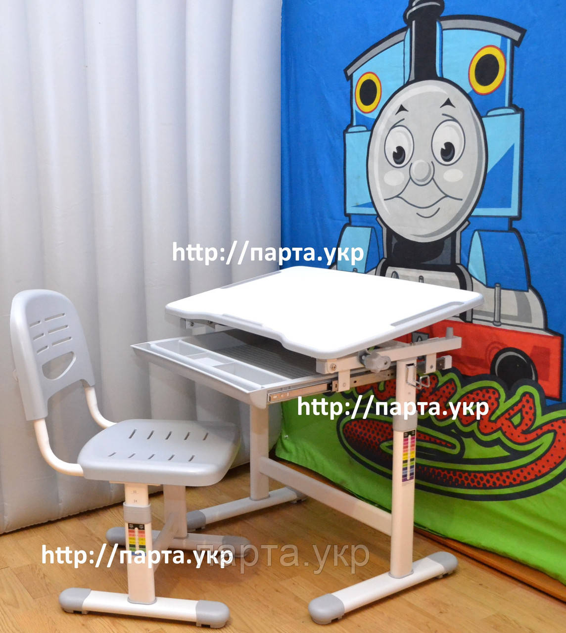 Комплект Дитяча парта та стілець зростаючі (сірий, рожевий), фото 1