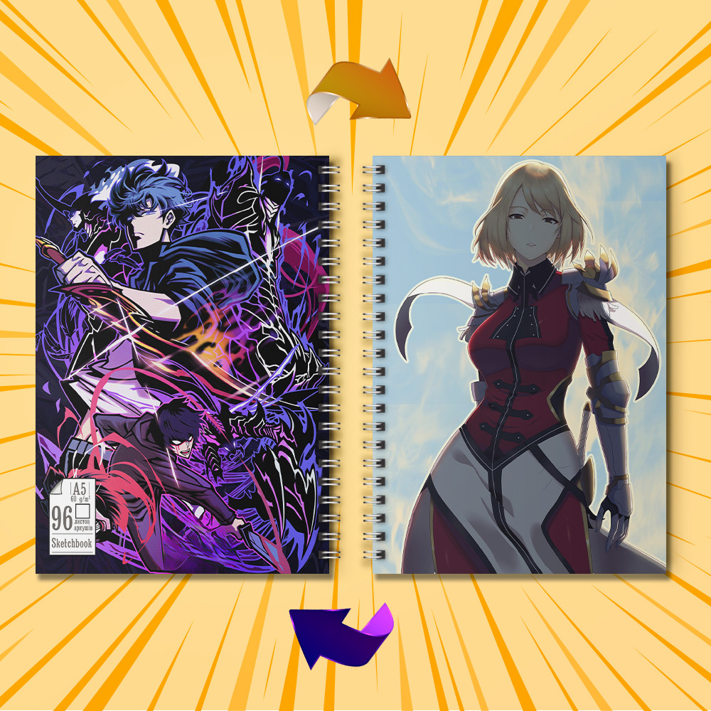 Скетчбук А5  96 арк. 60-65 гр.м² Solo Leveling / Тільки я візьму новий рівень 018