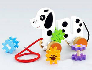 Дерев'яна каталка Собачка з шестернями Viga Toys 50977 іграшка для дівчаток та хлопчиків, фото 3