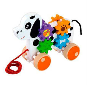 Дерев'яна каталка Собачка з шестернями Viga Toys 50977 іграшка для дівчаток та хлопчиків, фото 1