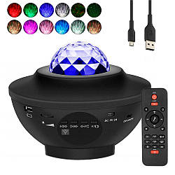 Нічник проектор зоряного неба з колонкою, від USB, пульт / Проектор зірок / Зоряний проектор