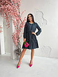 Коктейльна сукня жіноча бебі дол в квіточку темно синя легка сукня з довгим рукавом вільна сукня до коліна, фото 2