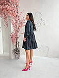 Коктейльна сукня жіноча бебі дол в квіточку темно синя легка сукня з довгим рукавом вільна сукня до коліна, фото 4
