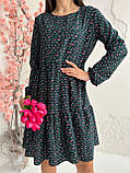 Коктейльна сукня жіноча бебі дол в квіточку темно синя легка сукня з довгим рукавом вільна сукня до коліна, фото 6