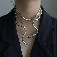 Металлическое ожерелье Змея RESTEQ серебряного цвета. Браслет на руку Змея. Украшение эластичная змея
