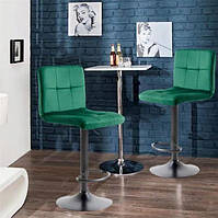 Барный стул со спинкой Bonro B-0106 Зеленый Велюр, Стул барный с подставкой для ног, Черное основание
