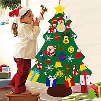 Фетровая Новогодняя елка Сделай сам RESTEQ 100х70 см. Елка на стену с игрушками на липучках. Елка настенная из