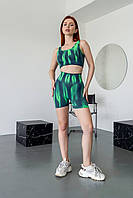 Спортивний жіночий костюм Wave з пуш-ап для фітнесу та йоги (зелений неон) топ + шорти V-пояс