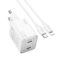 SM  SM Сетевое зарядное устройство Hoco N42 2 Type-C PD 45W white + кабель Type-C to Lightning