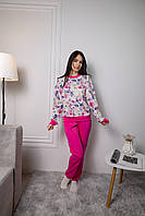Пижама женская из трикотажа розовые цветы