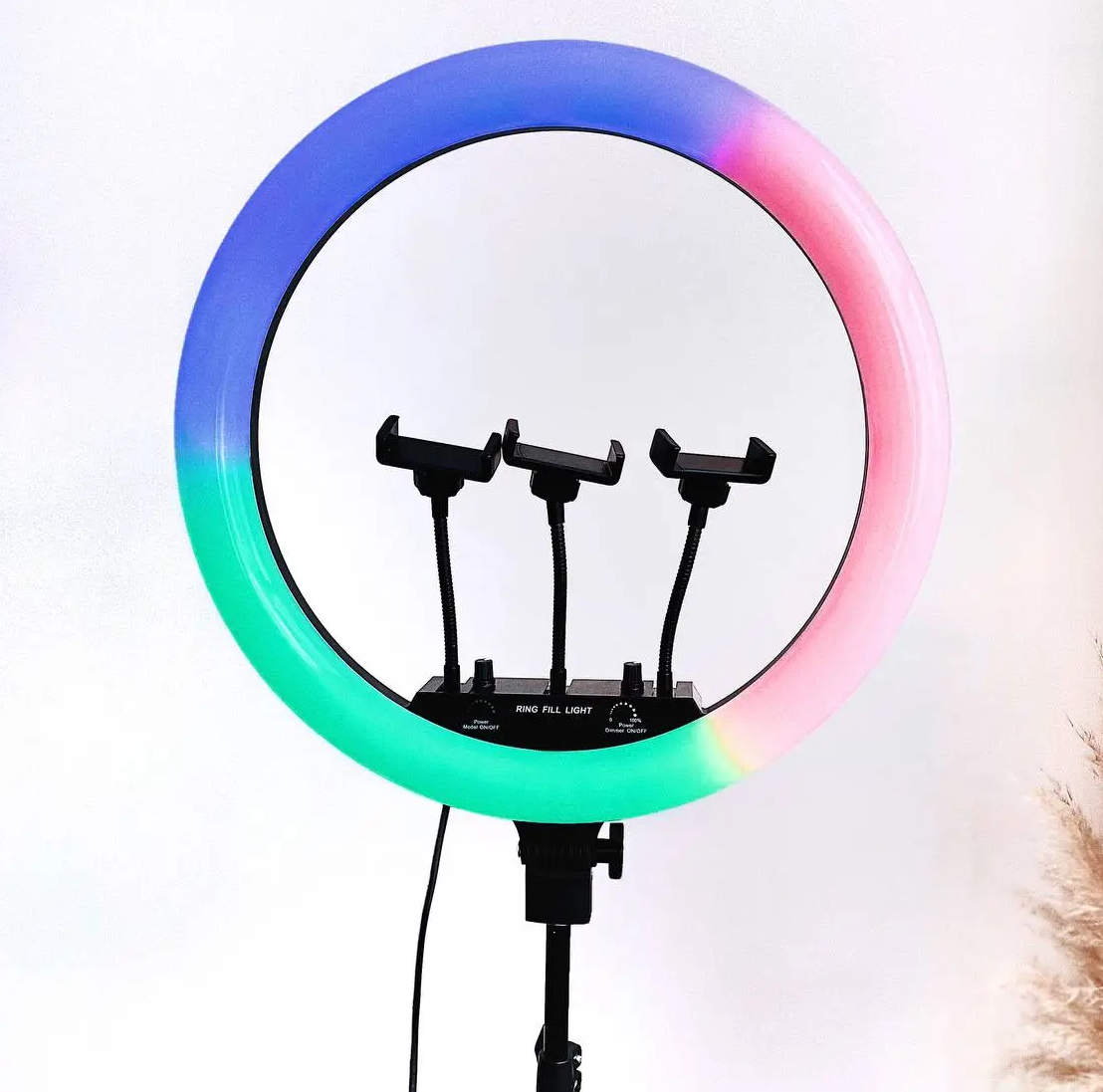 Кільцева світлодіодна лампа MJ-18 RGB 45см з пультом (Біле та кольорове світло)