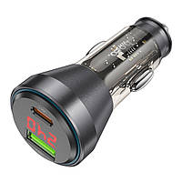 SM Автомобильное зарядное устройство Hoco NZ12B USB/ Type-C PD 48W с дисплеем transparent black