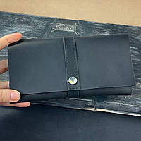 Шкіряний гаманець під прямі купюри чорного кольору