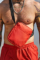 Мужская красная барсетка мессенджер спортивная однотонная, Модная красная сумка-барсетка тканевая через плече
