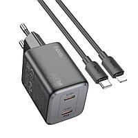 SM  SM Сетевое зарядное устройство Hoco N42 2 Type-C PD 45W black + кабель Type-C to Lightning