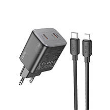 SM  SM Сетевое зарядное устройство Hoco N42 2 Type-C PD 45W black + кабель Type-C to Lightning, фото 2