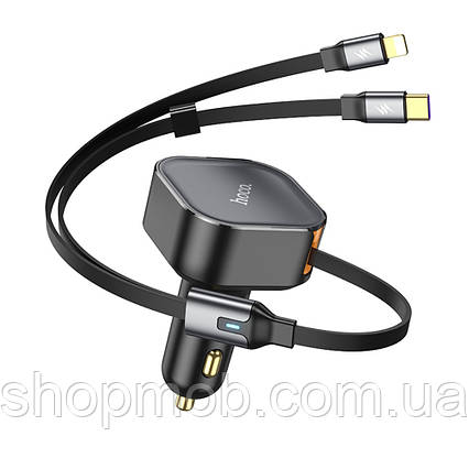 SM  SM Автомобильное зарядное устройство Hoco NZ13 PD 30W black + кабеля Type-C/ Lightning, фото 2