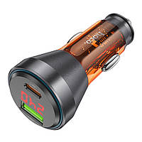 SM Автомобильное зарядное устройство Hoco NZ12B USB/ Type-C PD 48W с дисплеем transparent orange