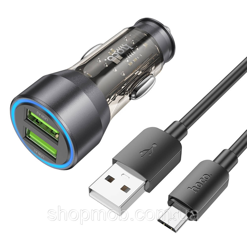 SM  SM Автомобильное зарядное устройство Hoco NZ12 2 USB QC 36W transparent black + кабель USB to MicroUSB