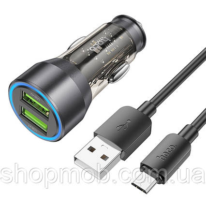 SM  SM Автомобильное зарядное устройство Hoco NZ12 2 USB QC 36W transparent black + кабель USB to MicroUSB, фото 2