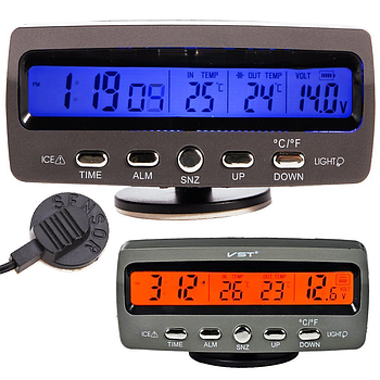 Електронні годинники в авто з вимірюванням температури та вольтметром, VST-7045V / Автомобільні годинники / Годинники в машину
